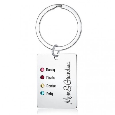 Grabado personalizado de 1 a 4 nombres con llavero de piedra natal, regalo para mamá y abuela