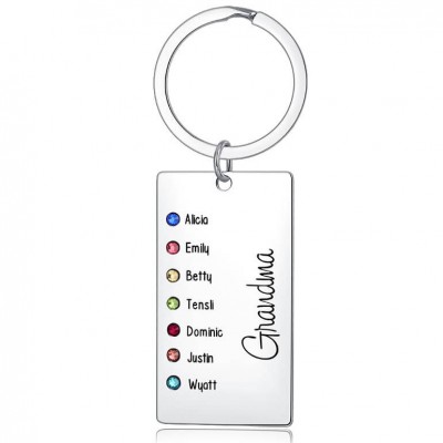 Grabado personalizado de 5 a 8 nombres con llavero de piedra natal, regalo para mamá y abuela
