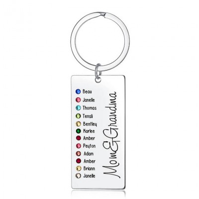 Grabado personalizado de 9 a 13 nombres con llavero de piedra natal, regalo para mamá y abuela