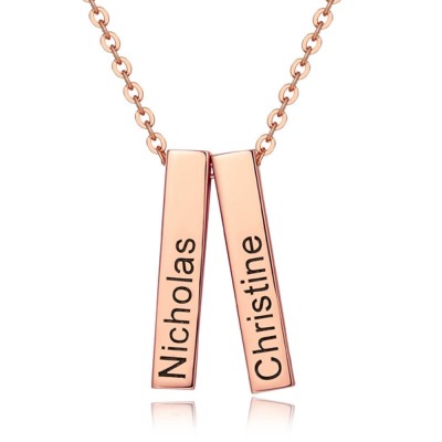 Chapado en oro rosa de 18 quilates personalizado 1-3 barras grabadas collar de barra vertical 3d grabable
