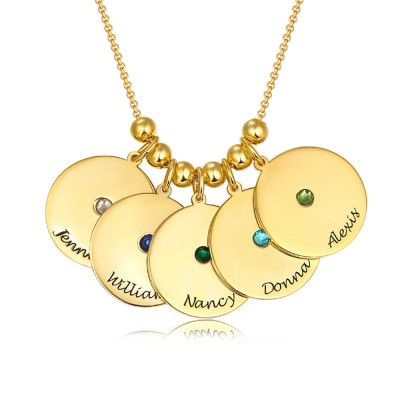 Chapado en oro de 18 quilates Personalizado 1-10 Collar de dijes de disco grabable Collar de piedra natal