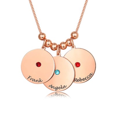 Chapado en oro rosa de 18 quilates Personalizado 1-10 Collar de dijes de disco grabable Collar de piedra natal