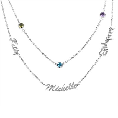 Collar personalizado con nombre en capas con piedras de nacimiento de 1 a 6 nombres y piedras de nacimiento