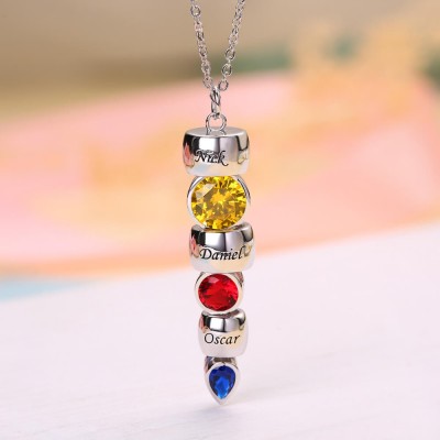 Collar grabado con piedra natal de Dorp personalizado con 1 a 6 piedras natales y grabados