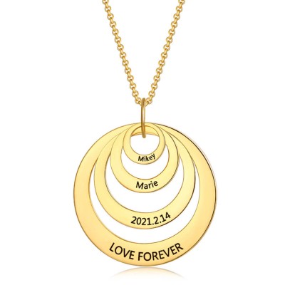 Collar de disco grabado en oro de 18 quilates personalizado con 1-5 círculos Collar con grabado de nombre personalizado
