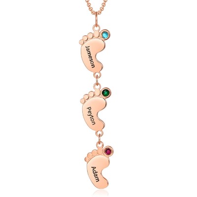Collar de mamá personalizado chapado en oro rosa de 18 quilates con pies de bebé 1-10 colgantes