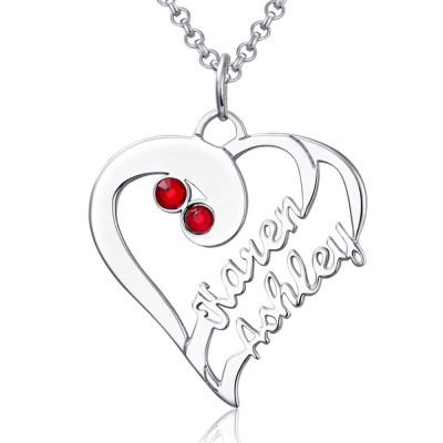 Collar de dos corazones con nombre para siempre y plata de ley con piedra de nacimiento