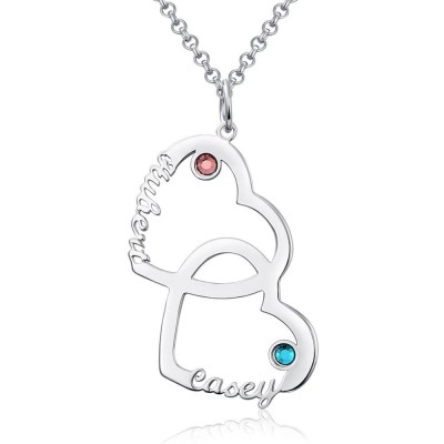 Collar personalizado de corazón en nombre de corazón con piedras de nacimiento