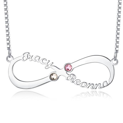 Collar personalizado con nombre de infinito con piedras de nacimiento
