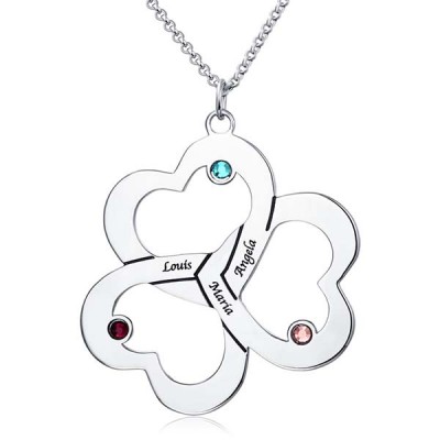 Collar con nombre de corazón y piedra de nacimiento