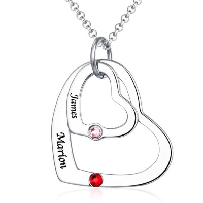 Collar de corazón flotante en corazón con piedras natales