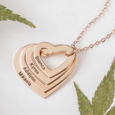 Collar familiar en forma de corazón grabado personalizado de plata 1-4 Collar con nombre grabado