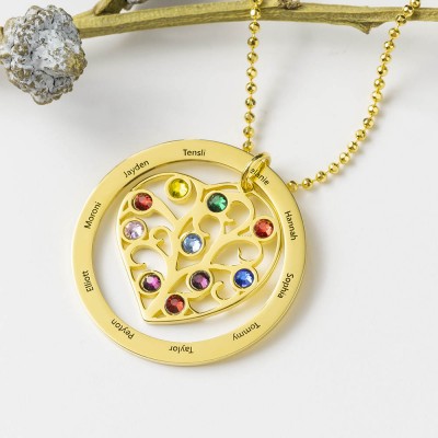 Collar de árbol genealógico de filigrana con 1-10 piedras de nacimiento