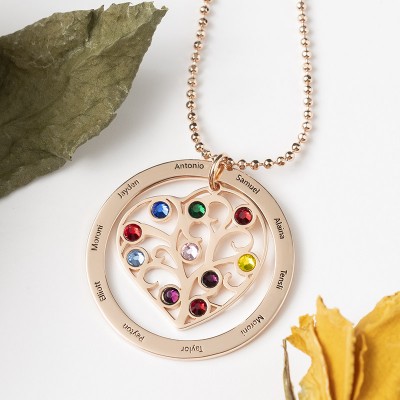 Collar de árbol genealógico de filigrana con 1-10 piedras de nacimiento
