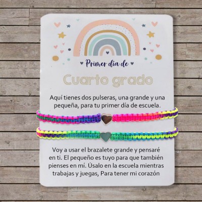 Primer día de Cuarto grado pulsera escolar, pulseras a juego, pulseras de corazón