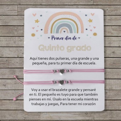 Primer día de Quinto grado pulsera escolar, pulseras a juego, pulseras de corazón