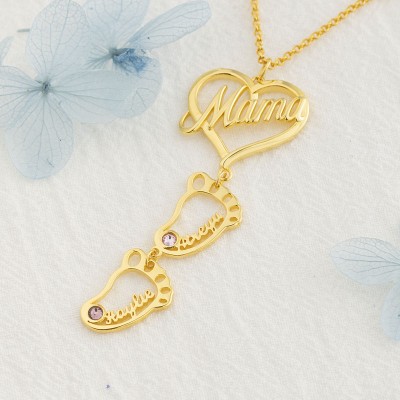Collar de Mamá Personalizado con Pies de Bebé 1-10 Colgantes