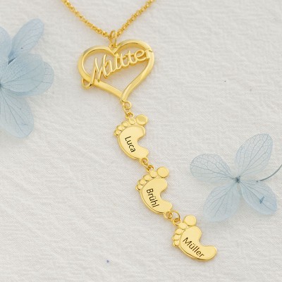 Collar de Mamá Personalizado con Pies de Bebé 1-10 Colgantes