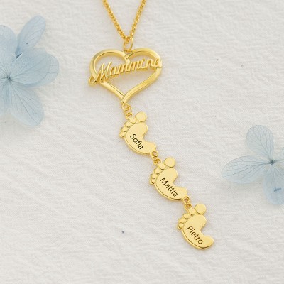 Collar de Mamá Personalizado con Pies de Bebé 1-10 Colgantes