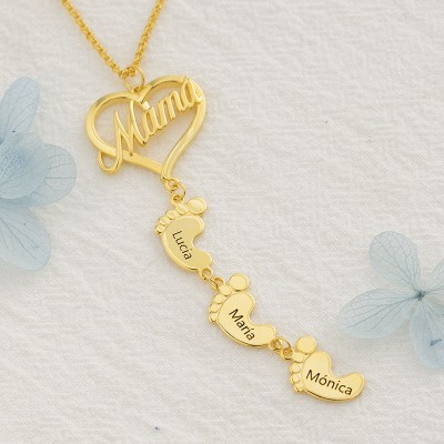 Collar de Mamá Personalizado con Pies de Bebé 1-10 Colgantes