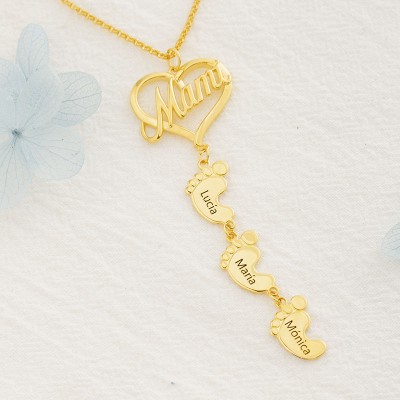 Collar de Mamá Personalizado con Pies de Bebé 1-10 Colgantes