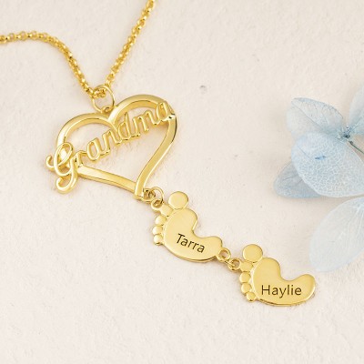 Collar de Mamá Personalizado con Pies de Bebé 1-10 Colgantes