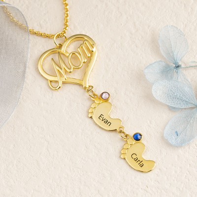 Collar de Mamá Personalizado con Pies de Bebé 1-10 Colgantes