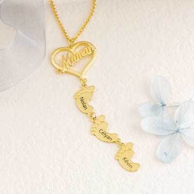 Collar de Mamá Personalizado con Pies de Bebé 1-10 Colgantes