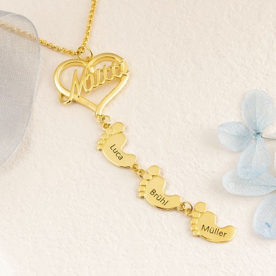 Collar de Mamá Personalizado con Pies de Bebé 1-10 Colgantes