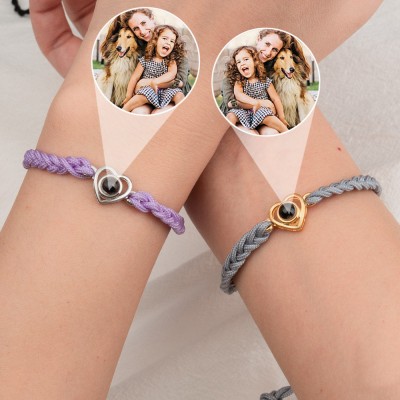 Pulsera de pareja con proyección de fotos de corazón personalizada, regalo de San Valentín para novio, regalo de aniversario para él