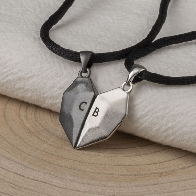 Collar de corazón de patchwork magnético personalizado de 2 piezas