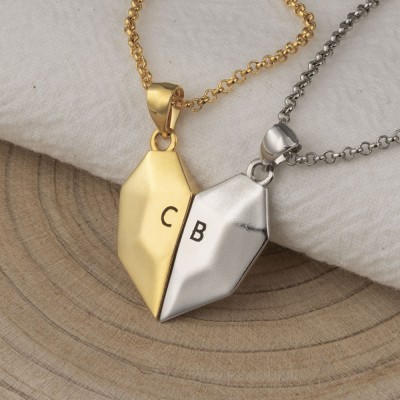 Collar de corazón de patchwork magnético personalizado de 2 piezas