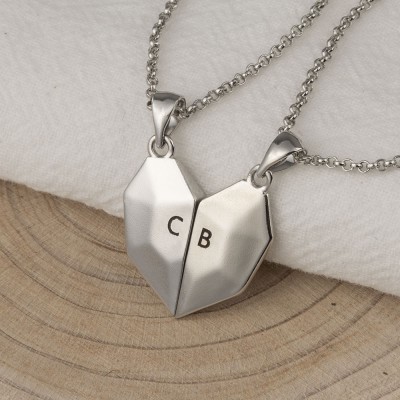 Collar de corazón de patchwork magnético personalizado de 2 piezas