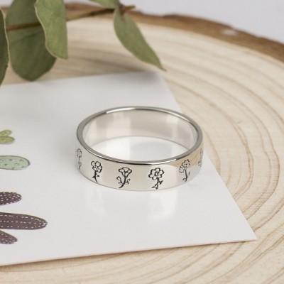 Anillo de flor de nacimiento personalizado 1-12 Regalo de Navidad para ella
