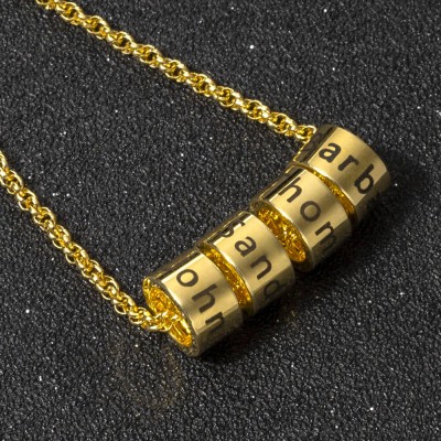 Collar con Nombre de Perlas Personalizadas con Grabado 1-10 Nombres
