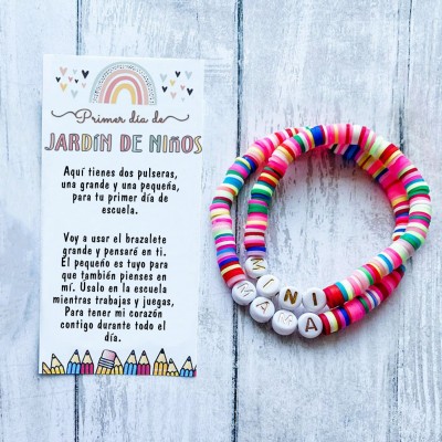 Primer día de Jardín de niños pulsera escolar, pulseras a juego, pulseras de corazón