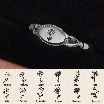 Anillo de flor de nacimiento personalizado de plata de ley 925