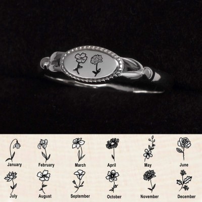 Anillo de flor de nacimiento personalizado de plata de ley 925