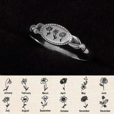 Anillo de flor de nacimiento personalizado de plata de ley 925