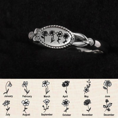 Anillo de flor de nacimiento personalizado de plata de ley 925