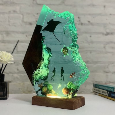 MEJOR VENDIDO❗❗Manta Rays y Pareja Diver Resina Luz Nocturna