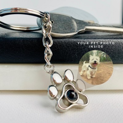 Llavero personalizado de proyección de fotos de mascotas con foto de mascota en el interior