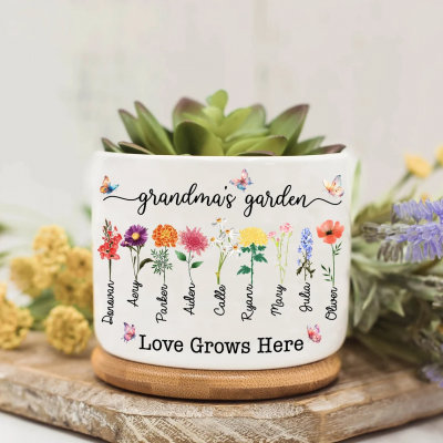 Mini macetas para plantas suculentas personalizadas para el jardín de la abuela, maceta para flores de nacimiento, regalo para el día de la madre