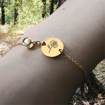 Pulsera de proyección de fotos conmemorativa de flores de nacimiento personalizada, regalo de aniversario