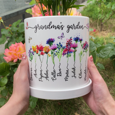 Macetas de plantas suculentas de jardín de la abuela personalizadas, maceta de flores de nacimiento, regalo del Día de la madre