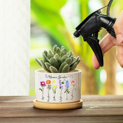 Regalos personalizados de la maceta de la planta de la flor del mes de nacimiento del jardín de la abuela para la abuela mamá