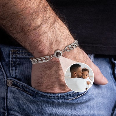 Pulsera personalizada para hombre con proyección de fotos y imagen en el interior Ideas de regalos para el día del padre de parte de su hijo