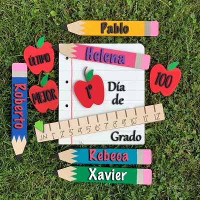 Letrero intercambiable personalizado del primer/100º/último día de colegio Para niños Ideas de regalos