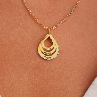 Collar familiar en forma de gota grabado personalizado chapado en oro de 18 quilates Collar con nombre grabado 1-6