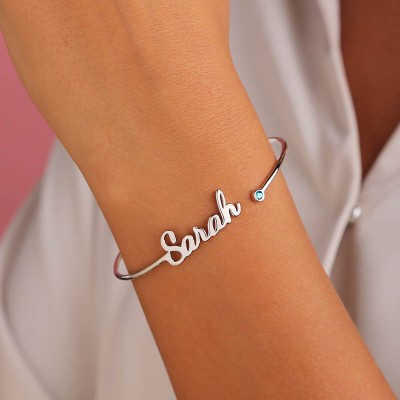Brazalete con Nombre Personalizado con Piedra de Nacimiento